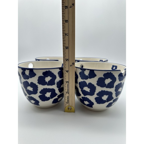 CROFTON 21 oz Noodle Bowls - Blue & White  Flower Design Set 4 - Picture 4 of 8